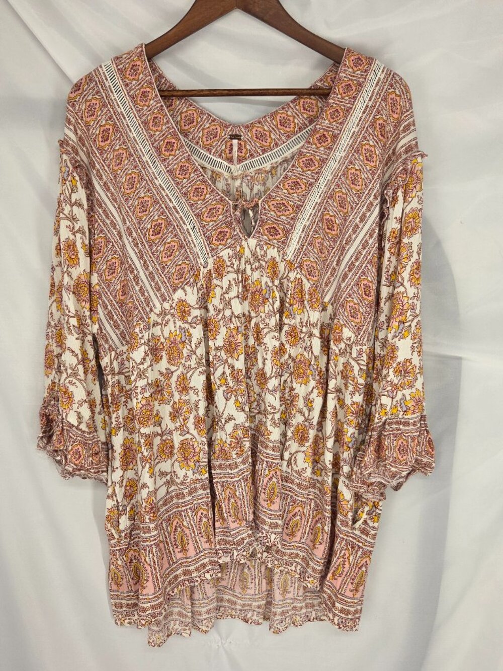 Free People Moonlight Dance Printed Tunic Dress XL Boho Floral Babydoll Pockets